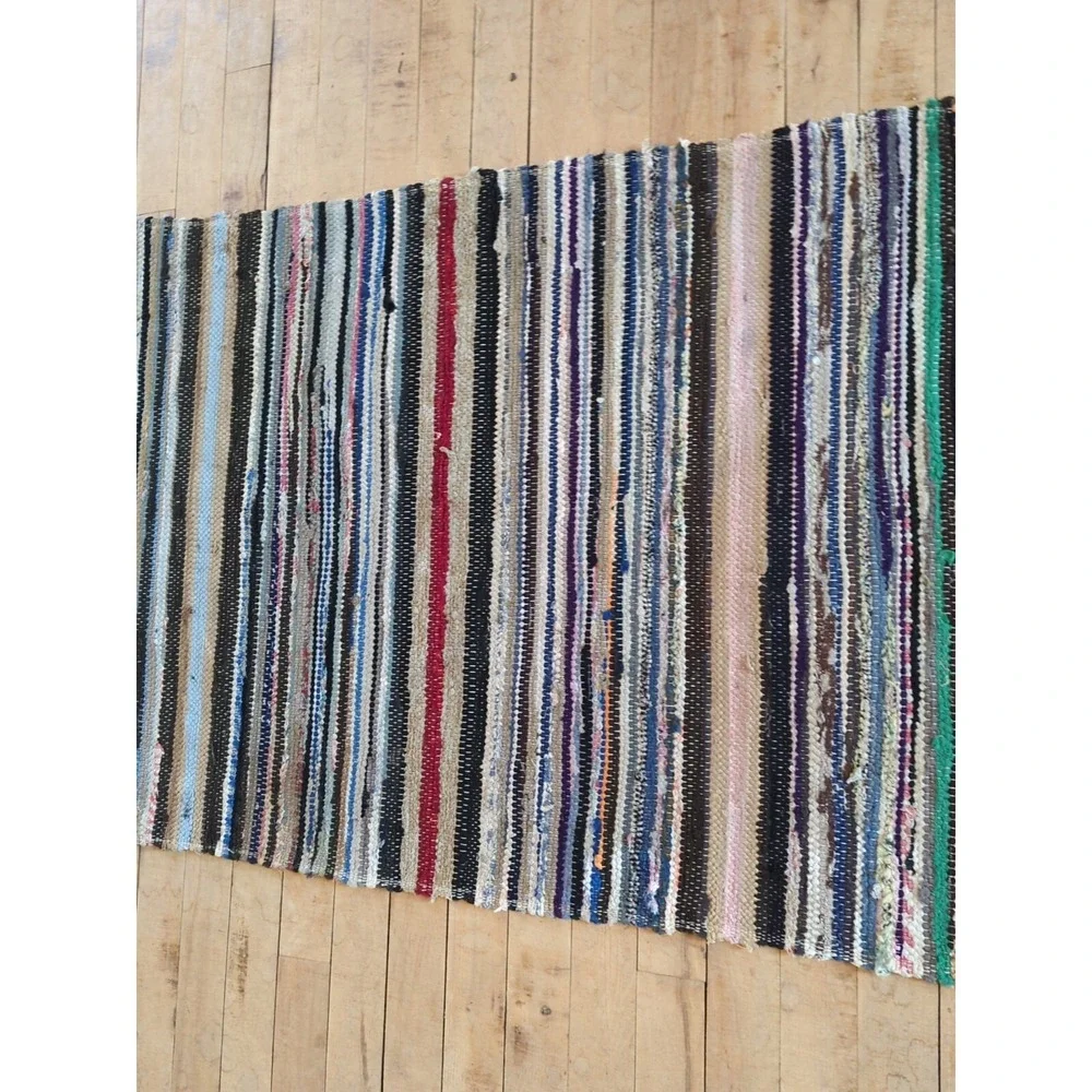 Antique Imported Swedish Hand Made Rag Rug‎ Runner (26.25